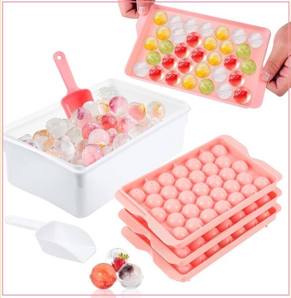 AYUSHIAPPAREL Round Ice Cube Trays 33 grid ice Ball Lollipop Candy Maker,Mini Circle-05 Pink Silicone, Plastic Ice Ball Tray