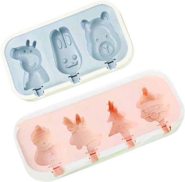 Tlismi Combo Pack of Cute Cartoon Theme Silicone Ice Cream Molds Popsicle Mould Blue Silicone Ice Cube Tray