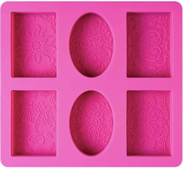 Grih Soukhya 6 Slots Oval shaped Silicone Mould For Soap and Candle making Pink Silicone Ice Cube Tray