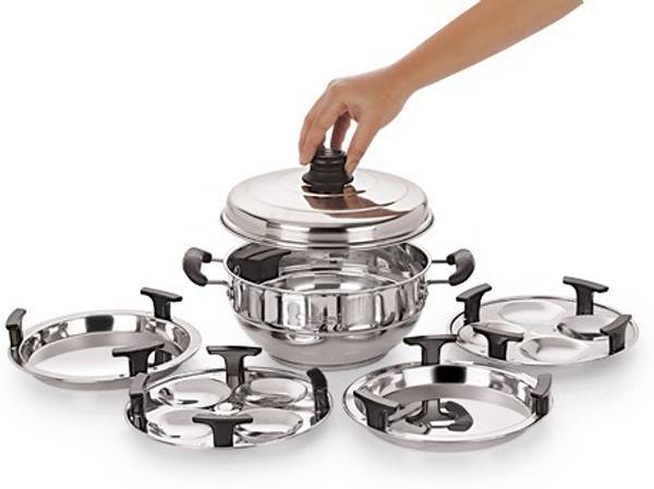NEELAM Stainless Steel Mini Multi Kadai, Induction Bottom, Set of 7 Pcs, Dhokla / Patra Induction Idli Maker