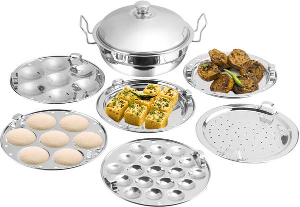 kraft Kraft Stainless Steel 6 plate Multi Kadai with lid Induction Idli Maker
