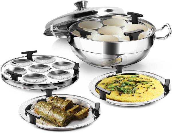 MILTON Pro Cook Stainless Steel Multi -Kadhai (Idli, Mini Idli, Steamer & Dhokla Plate) Induction Idli Maker