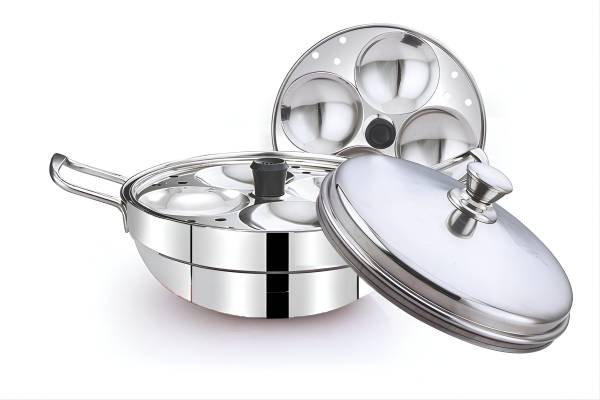 AadiVeer Stainless Steel Idli cooker 2 idli plates and High Polished Bottom Kadai Induction & Standard Idli Maker