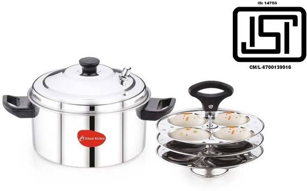 klassi kitchen Mahavir Heavy Gauge Stainless Steel Idli Cooker (Silver, 3 Plate, 12 Pcs Induction & Standard Idli Maker