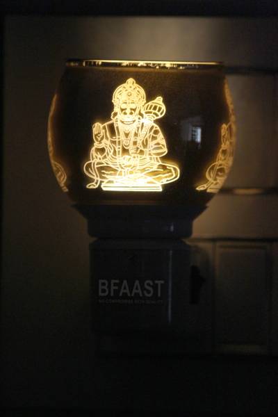 BFAAST HANUMAN G Blessing LED Kapoordani With On Off Switch For Burner & Night Bulb Glass, Plastic Incense Holder