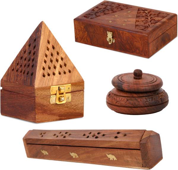 DigiRake Agarbatti | Dhoop Stand, Vanity Box & Kumkum Dibbi | Pooja Combo Wooden Incense Holder Set