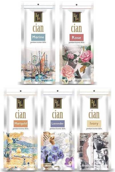 Zed Black Cian Incense Stick (Pack of 5) 5Fragrances - Marine,Rose,Marigold,Lavender,Ivory Fresh, Scented