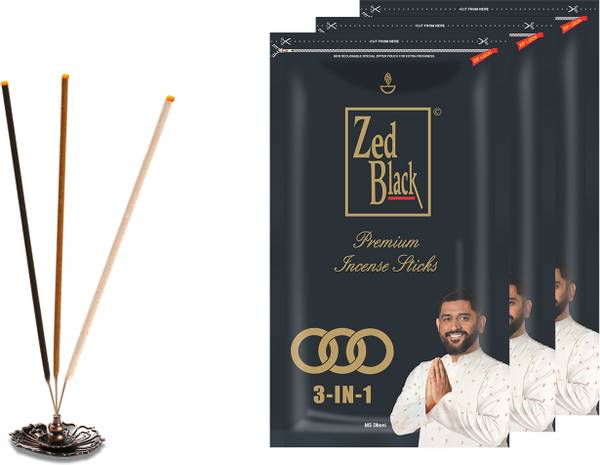 Zed Black Zipper Medium 3in1, Incense Stick for Pooja, Havan, Fresh