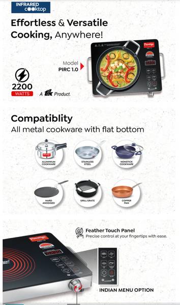 Prestige 2200 W Infrared Cooktop Touch Panel, Jog Dial