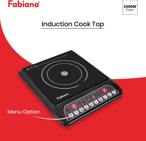 Fabiano 2000 Watt Induction Cooktop with Push Button and Crystal Glass Plate Induction Cooktop