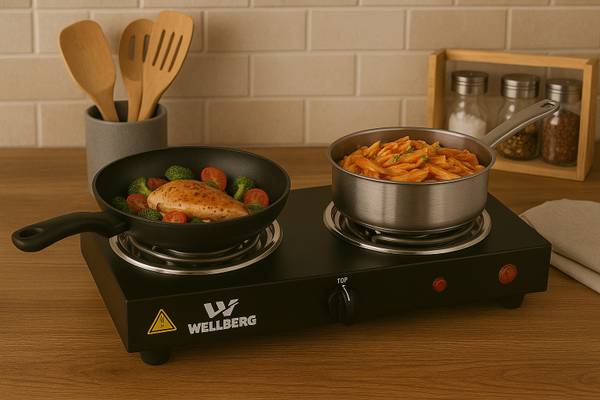 Wellberg Electric Coil Hot Plate with Dual Burner | Portable Stove for Home and Outdoor Electric Cooking Heater