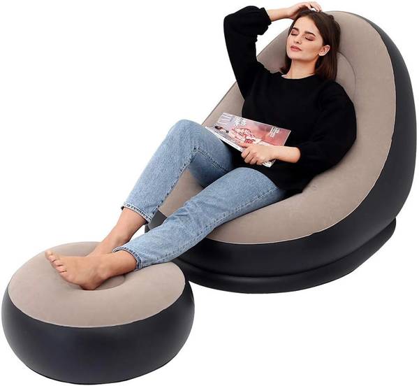 senyoubao Inflatable Lounge Chair With Foot Stool (Brown) Leatherette 1 Seater Inflatable Sofa