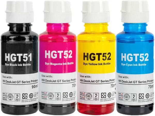 QUINK HP GT51 GT52 Compatible for HP Printer 115,310,315,316,319,410,415,419 Black + Tri Color Combo Pack Ink Bottle