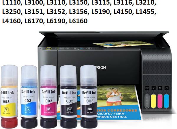 canoff INK FOR EPSON L3110,L3100,L3101,L3115,L3116,L3150,L3151,L3152,L3156,L4150,L4160 Black + Tri Color Combo Pack Ink Bottle