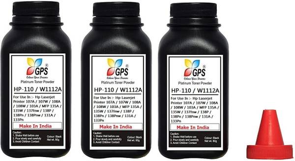 Black Hp 110A / W1112A Toner Cartridge Refill Powder For Use HP Printer 108, 108a, 108w, 131, 131a, 136, 136a, 136w, 136nw, 138, 138fnw Pack Of 3 Bott...