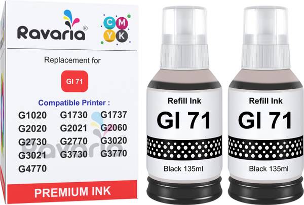 Ravaria GI 71 Ink For G1737,G2020,G2021,G2060,G3020,G3730,G3770,G4770 Black - Twin Pack Ink Bottle