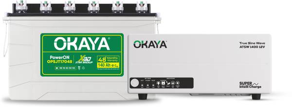 OKAYA Inverter & Battery Combo, ATSW1400 1150VA Inverter&OPSJT17048 140Ah Super Jambo Tubular Inverter Battery