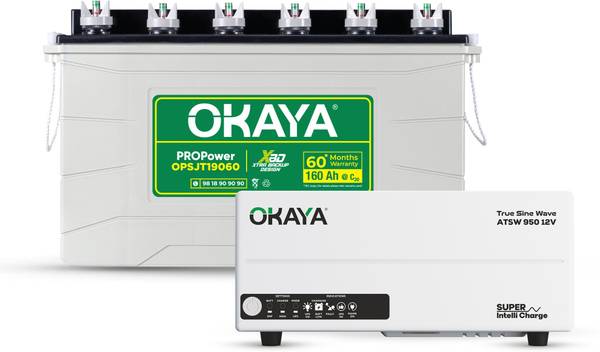 OKAYA Inverter & Battery Combo, ATSW950 700VA Inverter & OPSJT19060 160Ah Super Jambo Tubular Inverter Battery