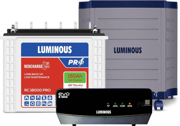 LUMINOUS EVO D 1050 Inverter with RC18000 PRO & Trolley Tubular Inverter Battery