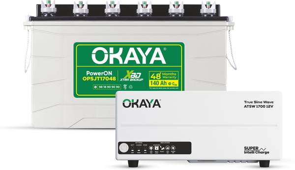 OKAYA Inverter & Battery Combo, ATSW1700 1450VA Inverter& OPSJT17048 140Ah Super Jambo Tubular Inverter Battery