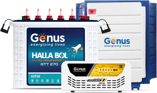 Genus Winner 1200 Pure Sine Wave 900VA/12V Inverter with 230Ah GTT270 Tall Tubular Inverter Battery