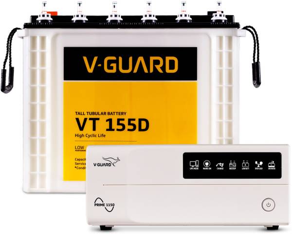 V-Guard Prime 1150 Digital Inverter UPS with VT 155D Tubular Inverter Battery