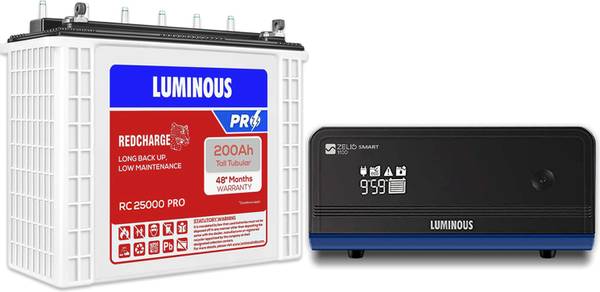 LUMINOUS Zelio Smart 1100 with RC 25000 PRO Tubular Inverter Battery ...