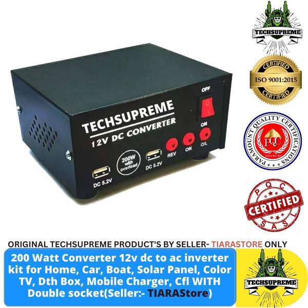 TechSupreme 200W Mini DC to AC Converter with Dual USB & Double 5 Pin Socket output Square Wave Inverter