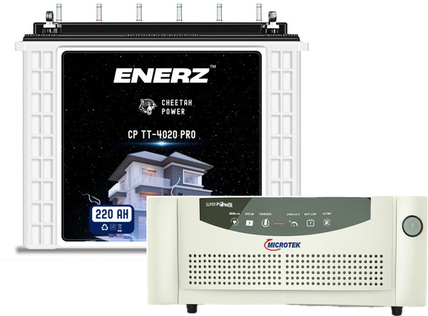 EnerZ 950 VA | 220 AH 48 Months Warranty Tall Tubular C20 Battery with 36 Months Warranty Pure Sine Wave Inverter