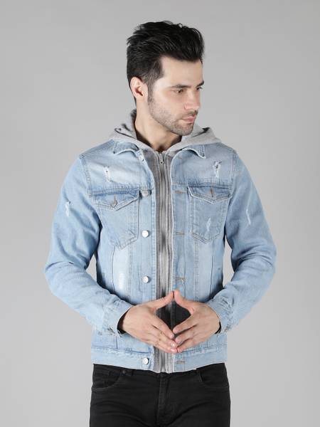 Full sleeve solid men's denim hot sale jacket