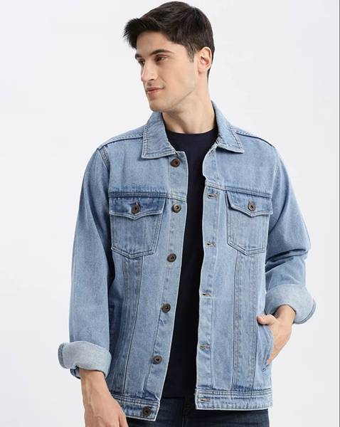 Linaria Full Sleeve Solid Men Denim Jacket