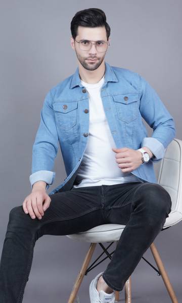 Flaring Full Sleeve Solid Men Denim Jacket