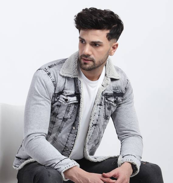 Plus91 Full Sleeve Self Design Men Denim Jacket