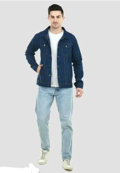 Full sleeve solid men's denim hot sale jacket