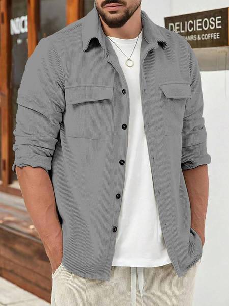 COMBRAIDED Men Self Design Casual Grey Shirt
