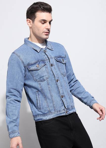 AFLASH Full Sleeve Solid Men Denim Jacket