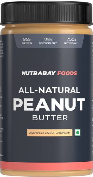 Nutrabay Foods Natural Peanut Butter Unsweetened - Crunchy, 750 g