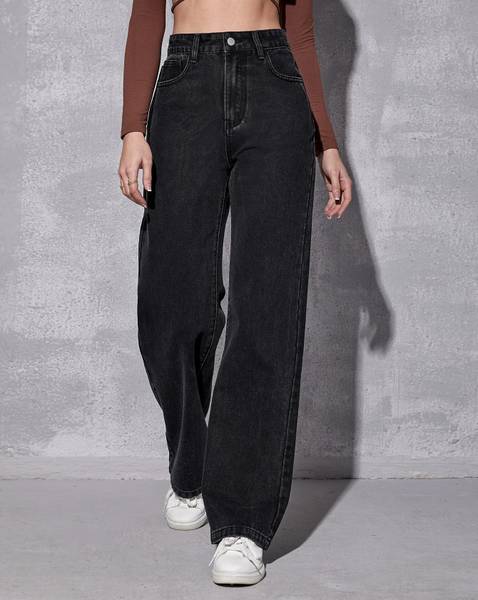 DENIM LOOK Flared Women Dark Grey Jeans