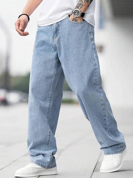 MEIXN Loose Fit Men Light Blue Jeans