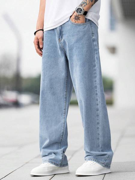MEIXN Loose Fit Men Light Blue Jeans