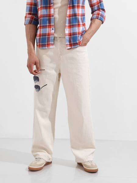 The Indian Garage Co. Relaxed Fit Men White Jeans