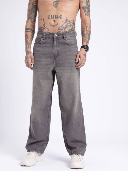 glitchez Relaxed Fit Men Grey Jeans