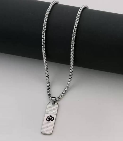 VIANSH Flat Bar Silver Lord Shiva Mahadev Mahakaal Om Pendant Locket Necklace Box Chain Stainless Steel