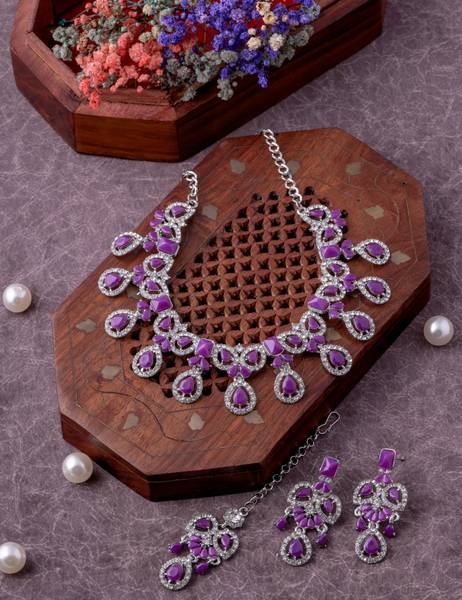 VATSALYA creation Alloy Gold plated Purple Jewellery Set Price