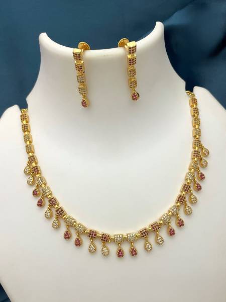 PBM CREATIONS Copper Gold-plated Pink, White Jewellery Set