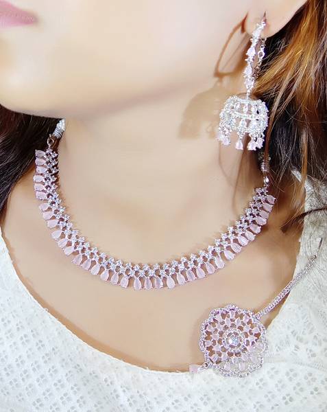 DENICRAAS Alloy Pink Silver Jewellery Set Price History