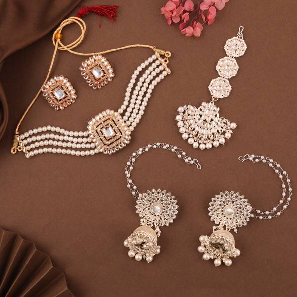 brado jewellery Brass Gold-plated Gold, White Jewellery Set