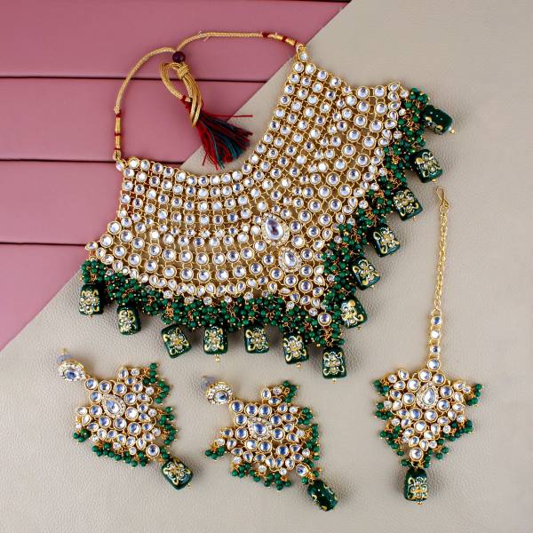 Lucky Jewellery Alloy Gold-plated Green Jewellery Set