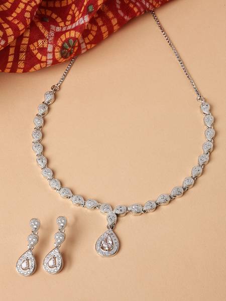 ZENEME Brass Rhodium White Jewellery Set