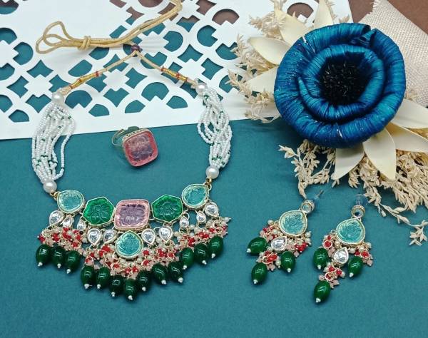 Aashish Imitation Alloy Gold-plated Green Jewellery Set